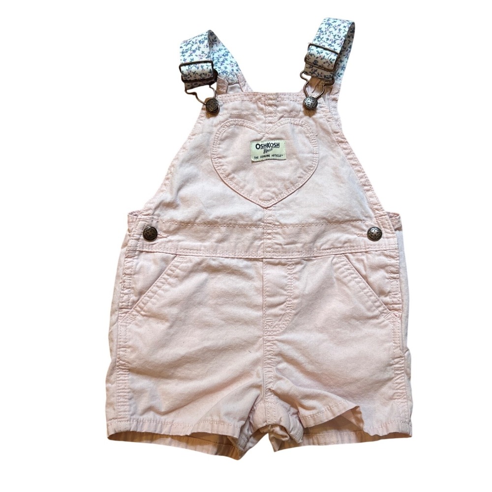 OshKosh B'gosh Shortalls Kids Pink Excellent Heart Pocket Floral SIZE 18m